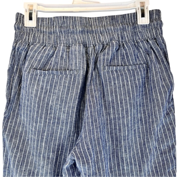 Quince European Linen Wide Leg Pull-On Pants Ankle Chambray Striped Sz S - Picture 8 of 11